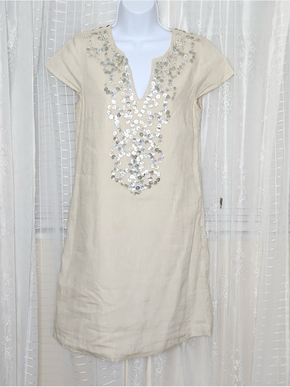 Vineyard Vines Ivory Sequin-Embellished Mini Dress